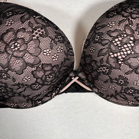 Cosmopolitan Ego Elevator Underwire Padded Bra Size 36D Black Lace Over Pink - Picture 2 of 6